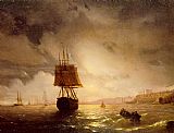 Black Canvas Paintings - The Harbor at Odessa on the Black Sea
